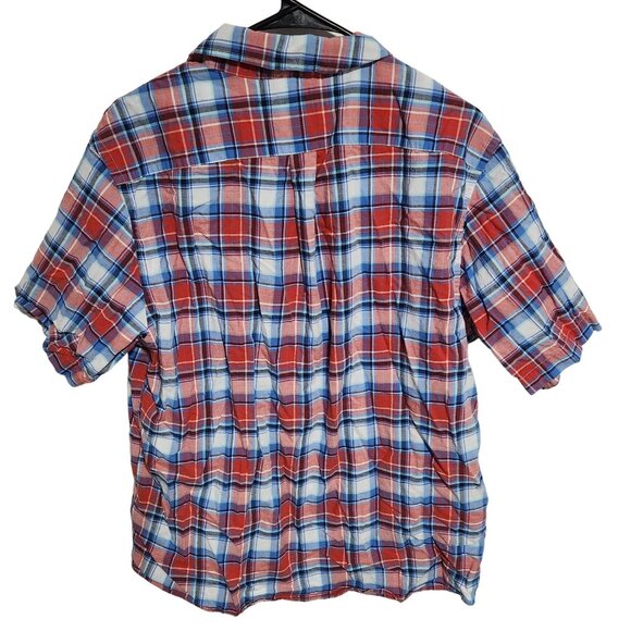 Dockers Button Front Shirt Mens Size Large Red Blue Plaid Short Sleeve Top - Picture 2 of 4